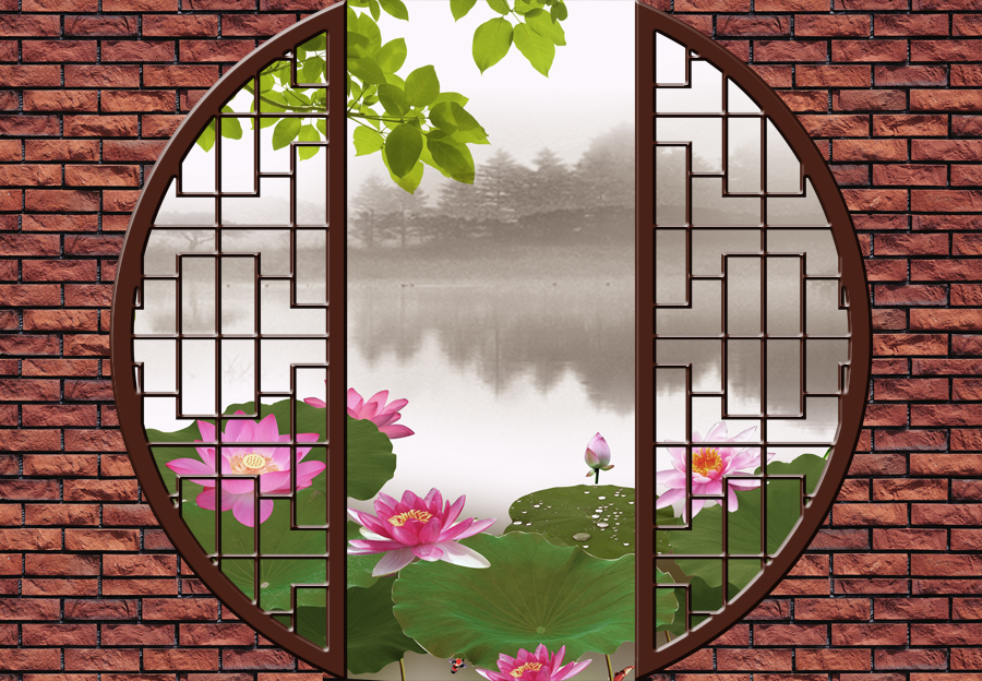 a012796-3d-欧式 立体格子背景 石子路 门外风景