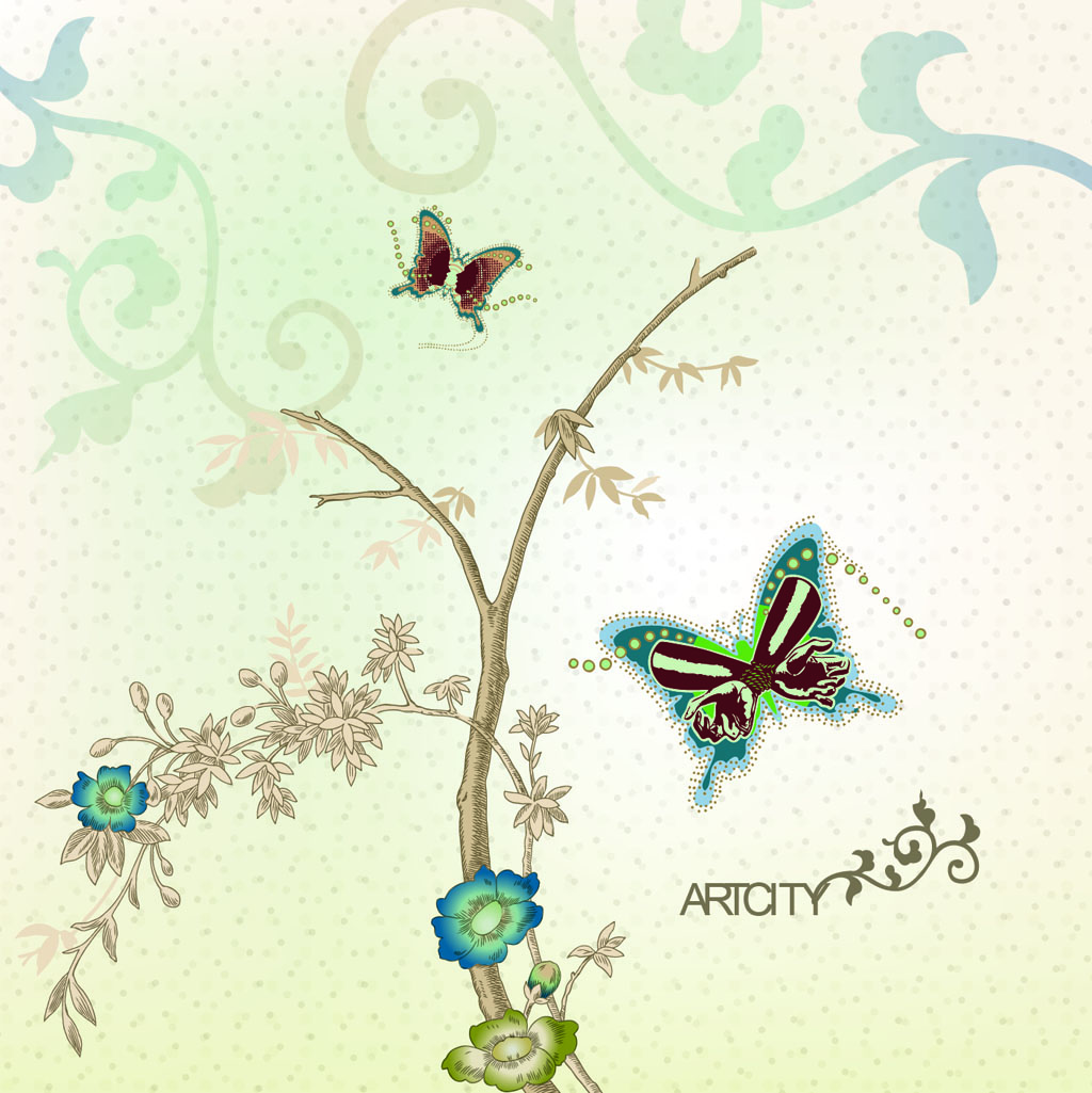 A009832-时尚简约-手绘 花纹 花卉  花鸟 蝴蝶