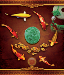 B3606-时尚简约-花类-荷花 九鱼图