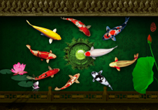 B3607-时尚简约-花类-荷花 九鱼图