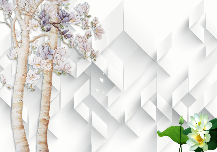 A008998-3D-荷花和玉兰树