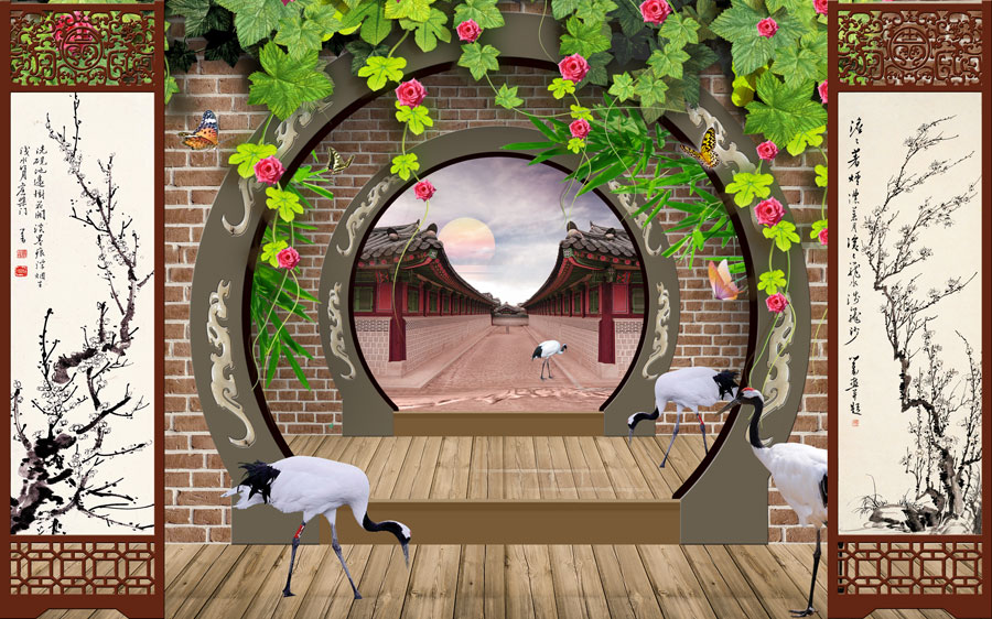 A013408-1109-3D-屏风 鹤