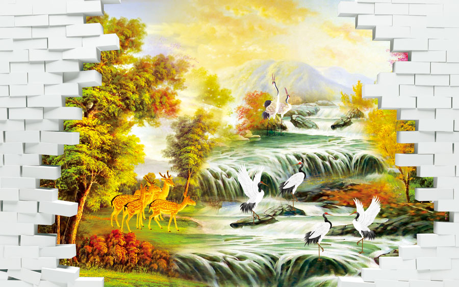 A013420-1123-3D-墙外风景 流水小河