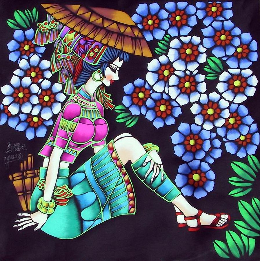 A011959-时尚简约-装饰画 民族风格 花朵 女孩