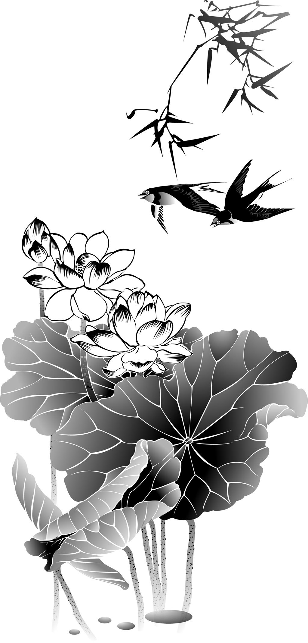 A009787-时尚简约-手绘 荷花 水墨画