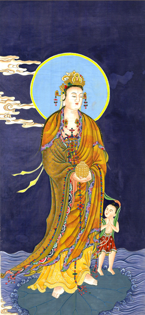 A001570中式风韵-国画宗教-佛教-蓝底观音