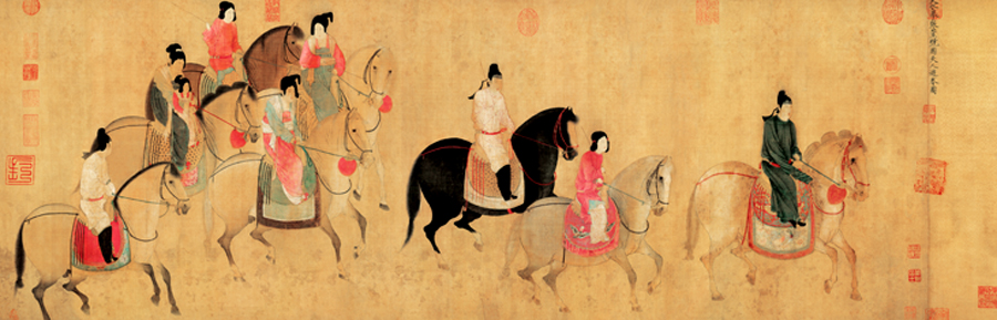 A008829-中式风韵-长卷字画-摹张萱虢国夫人游春图