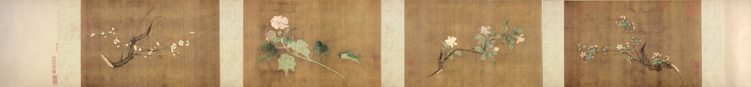 A001490中式风韵-长卷字画-宋 佚名 花卉四段图