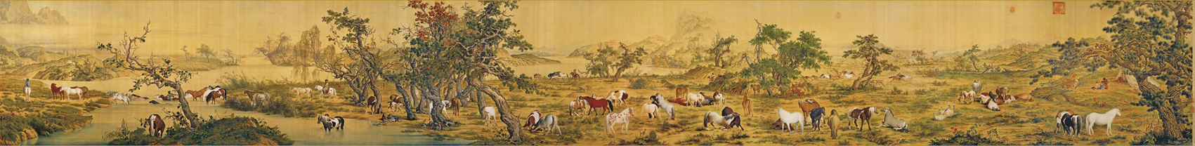 A001549中式风韵-长卷字画-清 郎世宁 百骏图