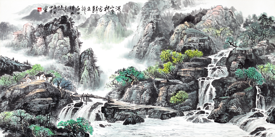A008725-中式风韵-国画松树高山流水