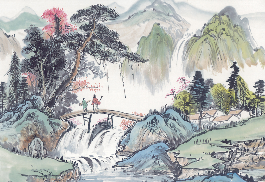 A008727-中式风韵-国画松树高山流水