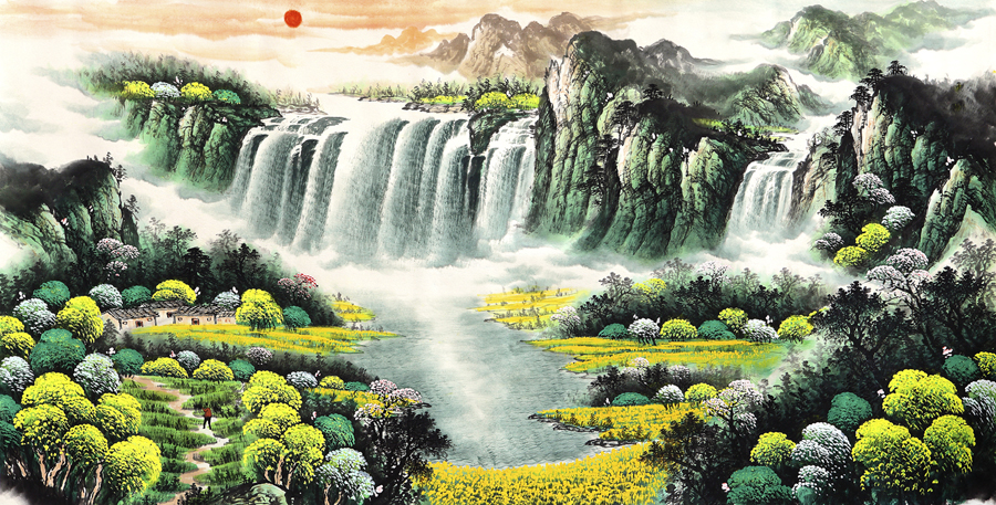 A008816-中式风韵-国画松树高山流水