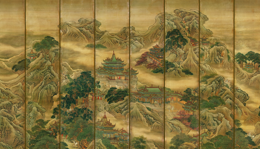 A008834-中式风韵-国画松树高山流水-蓬莱仙境大