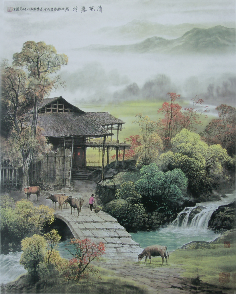 A012835中式-山水-草房图