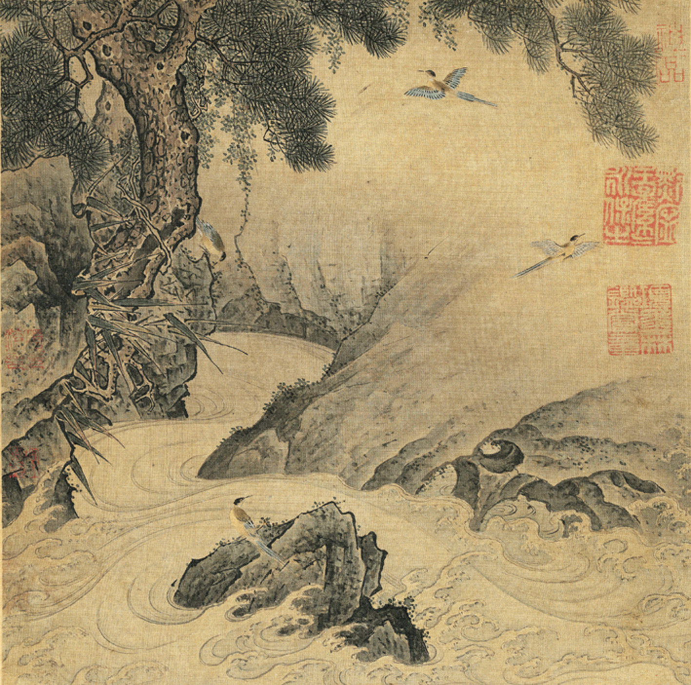 A000211中式风韵-山水风景-宋 佚名 画松涧山禽图