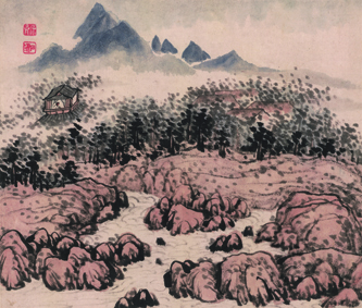 A000552中式风韵山水风景--石涛 设色山水