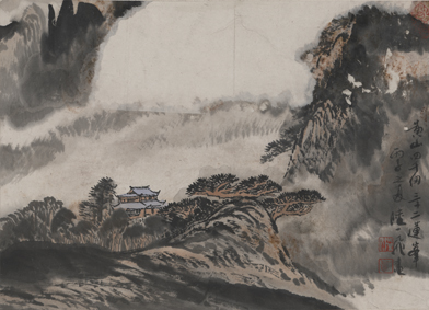 A000601-中式 国画 山水风景--陆一飞-绘画黄山风云