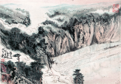 A000652中式风韵-山水 陆严少 返照入江翻江壁