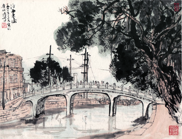 A000663中式风韵-山水 陆严少 沙面东桥