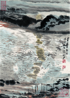 A000671中式风韵-山水风景 山水陆严少 星夜月涌
