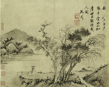 A000676中式风韵-山水 沈周 垂钓 绢布