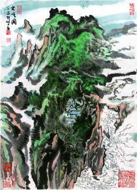A000877中式风韵-山水风景--陆严少 出峡图