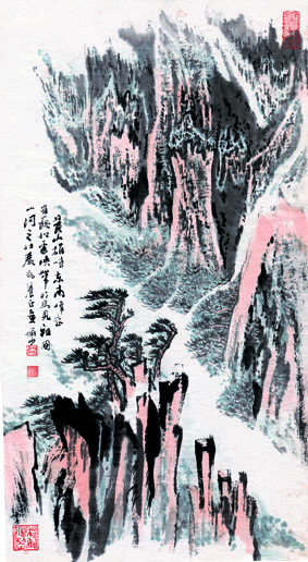 A000893中式风韵-山水风景陆严少 黄山对峙图
