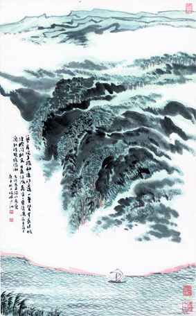 A000901中式风韵-山水风景-陆严少 蓼岸风帆图