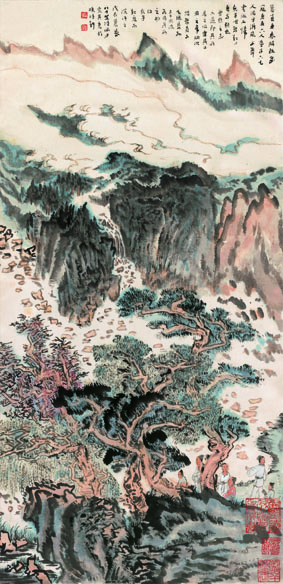 A000905中式风韵-山水风景-陆严少 暮春泳归图