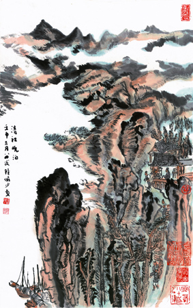 A000913中式风韵-山水风景-陆严少 清江夜泊