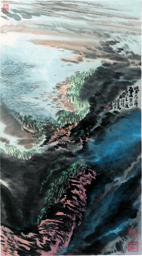 A000963中式风韵-山水风景-陆严少 紫崖白鸟-杜甫诗