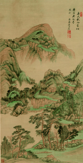 A000989中式风韵-山水风景-清 王时敏 云峰树色图轴
