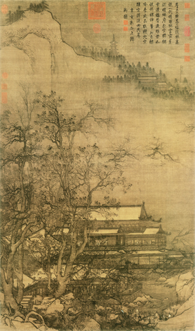A001014中式风韵-山水风景-宋 佚名 寒林楼观
