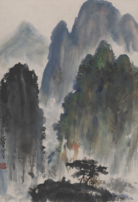 A001035中式风韵-山水风景-沈柔坚-设色山水图轴