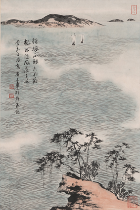 A001042中式风韵-山水风景-车鹏飞-太湖双帆图轴