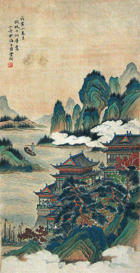 A001164中式风韵-山水风景-明 仇英 仙山楼阁