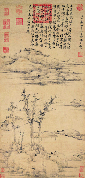 A001175中式风韵-山水风景-元 倪瓚 容膝齋圖軸