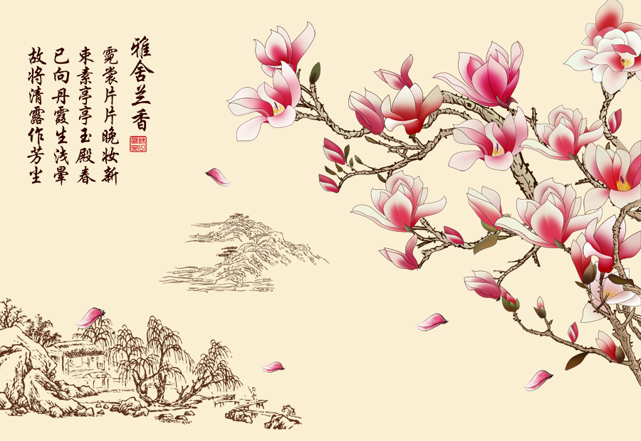 A008977-中式-国画玉兰