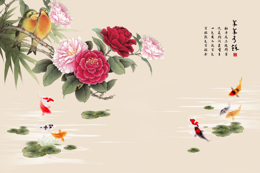 A013224-550-中式风韵-牡丹花鸟