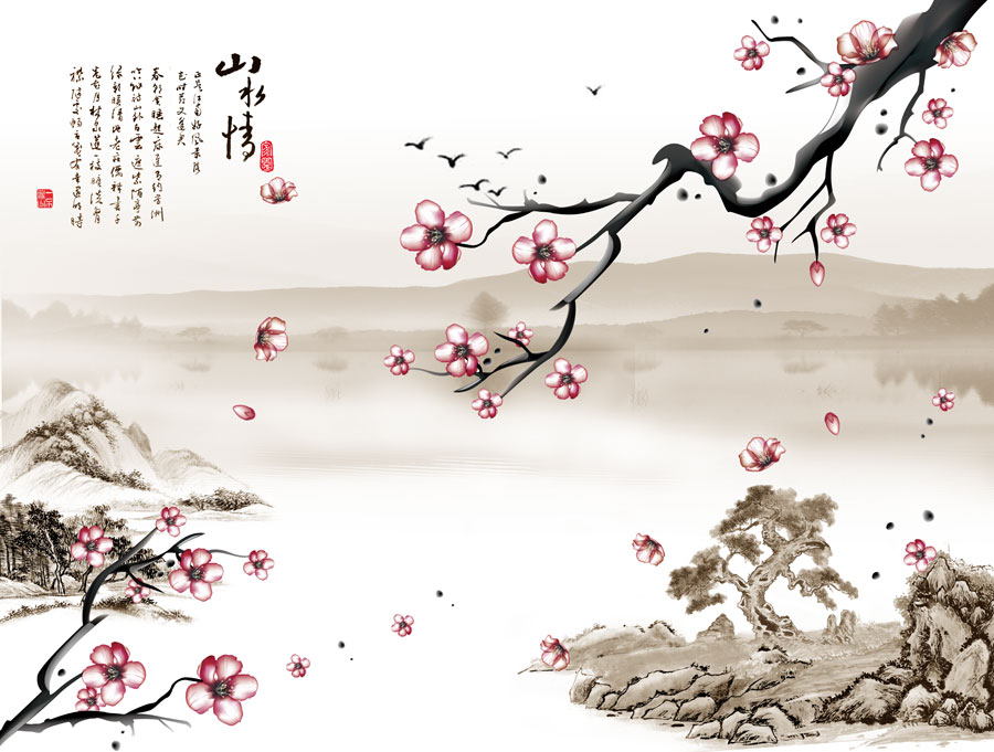 A013508-31中式风韵-山水情梅花
