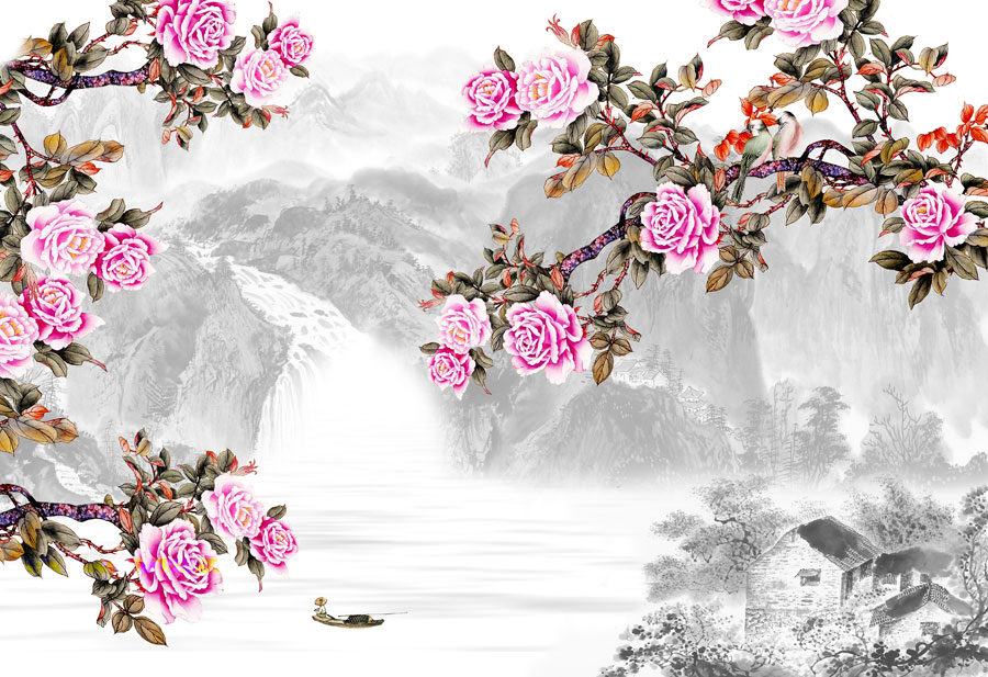 A013558-80中式风韵-山间牡丹花