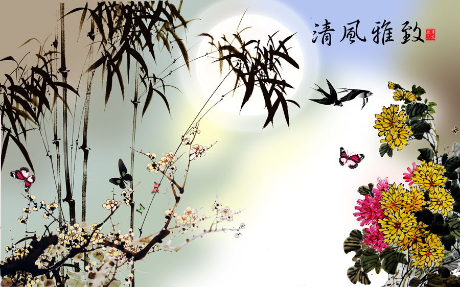 A013628-151中式风韵-花草植物-水墨竹子