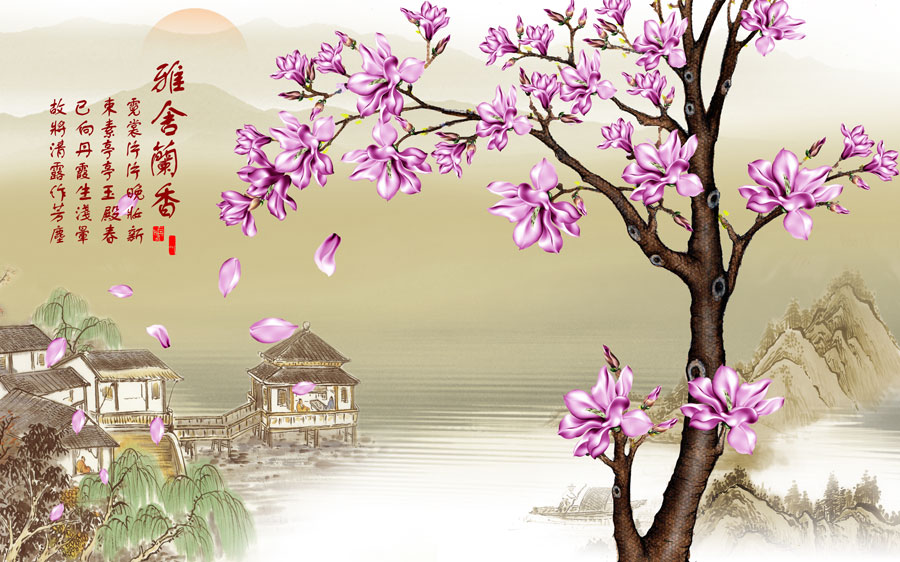A013716-241中式风韵-花类-玉兰花