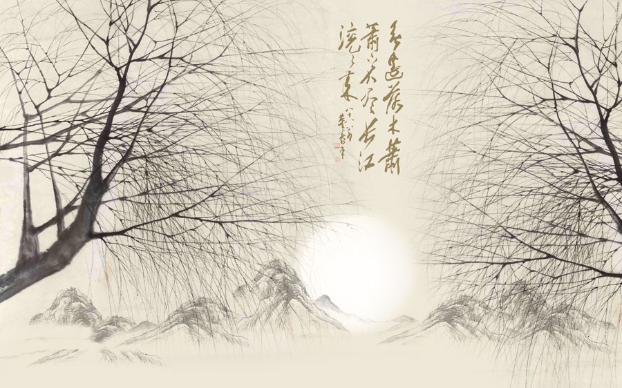 A013806-1191中式山水 -枯树