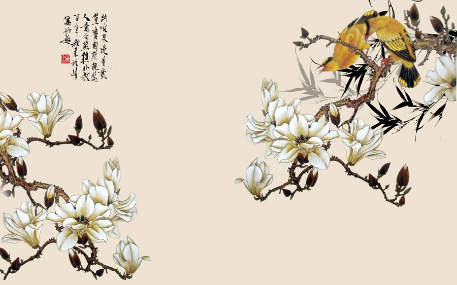 A013807-1192中式风韵-植物 玉兰花鸟