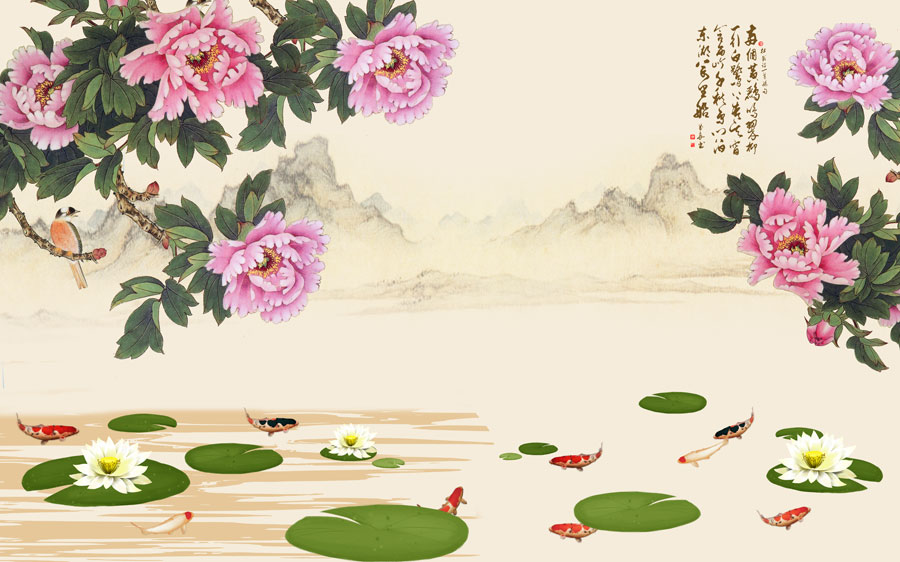 A013816-1201中式风韵-山水-牡丹花