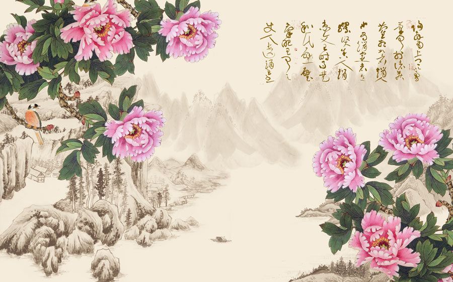A013817-1202中式风韵-山水-牡丹花