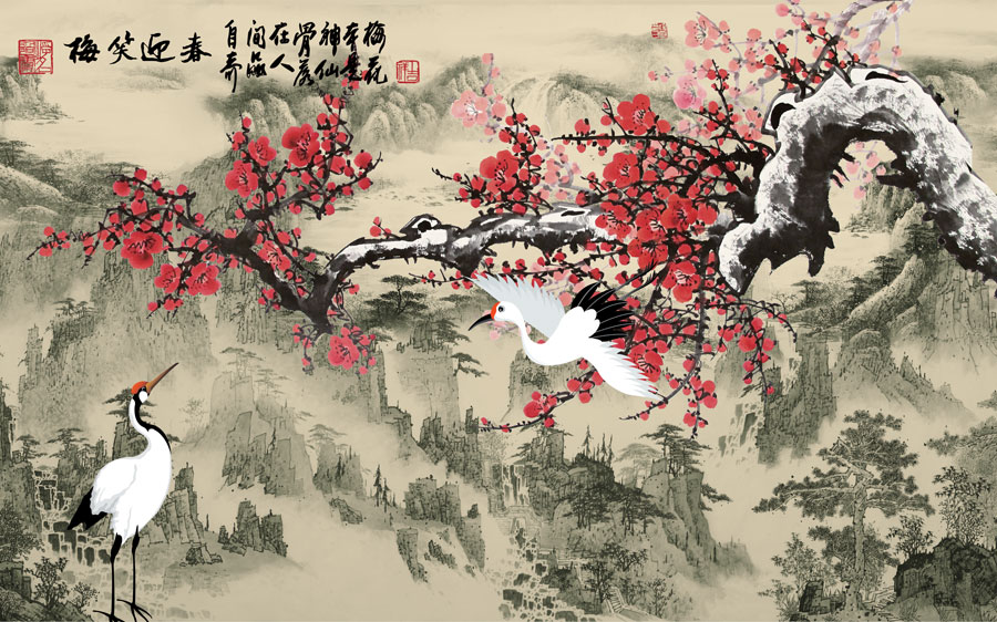 A013843-1228中式风韵-山水 梅花