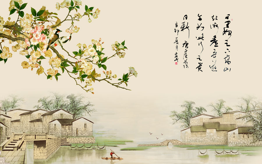 A013869-1256中式风韵-房屋-花草