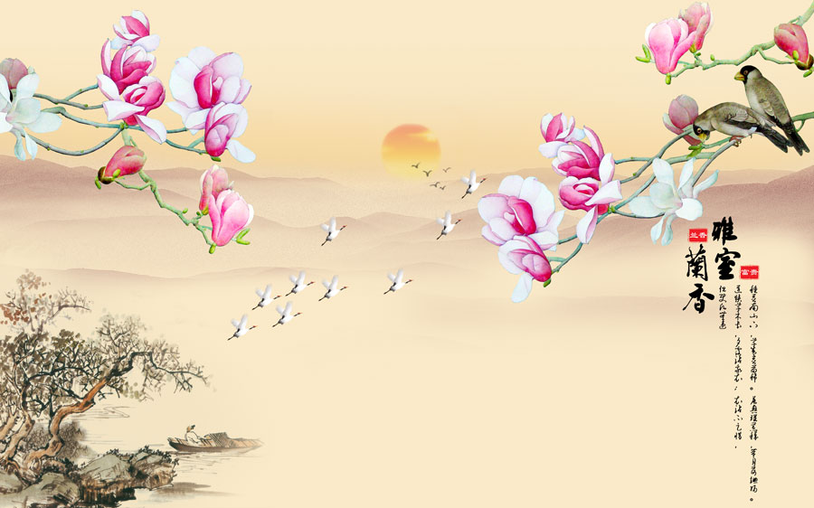 A013903-1292中式风韵-玉兰花鸟